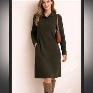 Vintage Dana Bachman 100% Wool Hunter Green Long sleeve Dress Size Medium